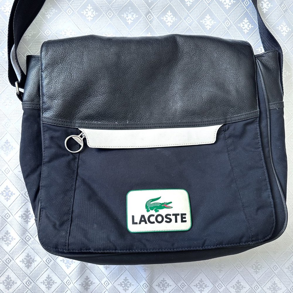LACOSTE Black Nylon Logo signature Messenger Laptop shoulder bag - Picture 3 of 13
